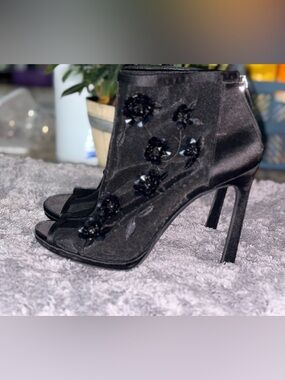 Jessica Simpson Black Floral Embellished Mesh Ankle Boots